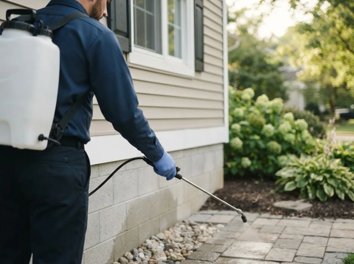 Pest control technician inspecting a home in Frankston, TX